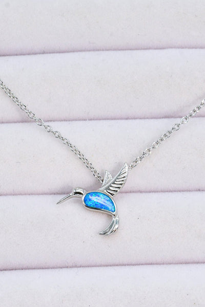 Trendsi Cobalt Blue / One Size Opal Bird 925 Sterling Silver Necklace