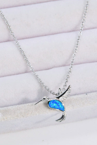 Trendsi Cobalt Blue / One Size Opal Bird 925 Sterling Silver Necklace