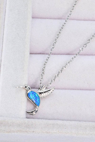 Trendsi Cobalt Blue / One Size Opal Bird 925 Sterling Silver Necklace