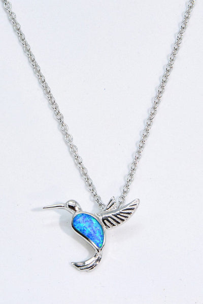 Trendsi Cobalt Blue / One Size Opal Bird 925 Sterling Silver Necklace