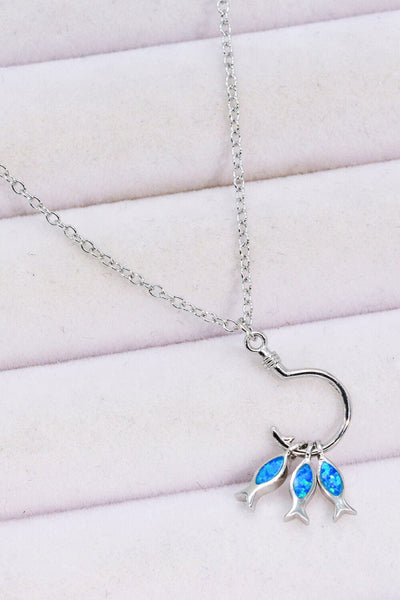 Trendsi Cobalt Blue / One Size Opal Fish 925 Sterling Silver Necklace