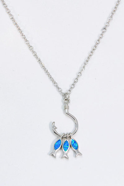 Trendsi Cobalt Blue / One Size Opal Fish 925 Sterling Silver Necklace