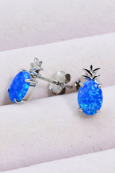 Trendsi Cobalt Blue / One Size Opal Pineapple Platinum-Plated Earrings