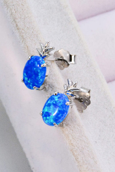 Trendsi Cobalt Blue / One Size Opal Pineapple Platinum-Plated Earrings