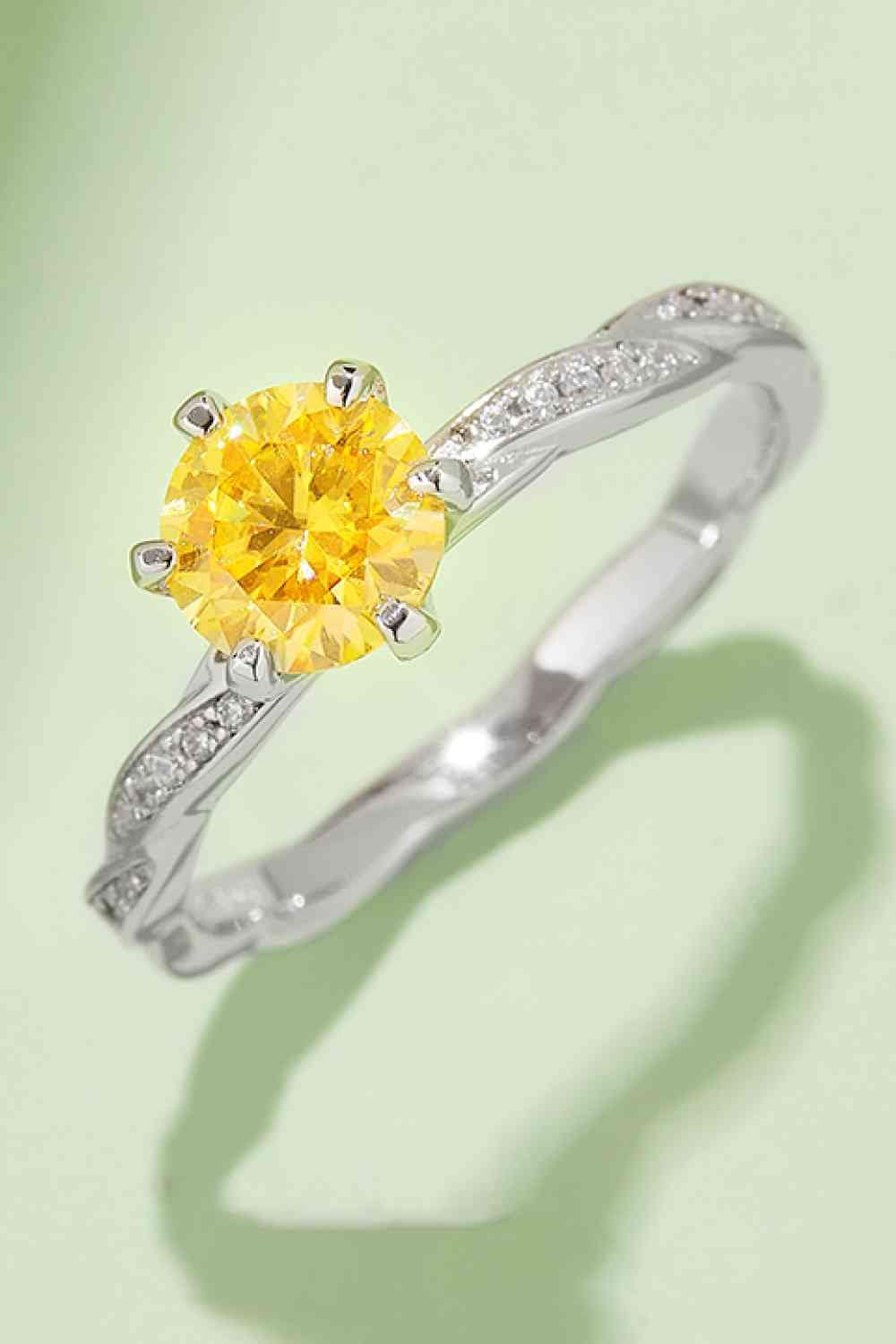 Trendsi Eros and Psyche Valentines Mustard / 4.5 1 Carat Moissanite Contrast 925 Sterling Silver Ring