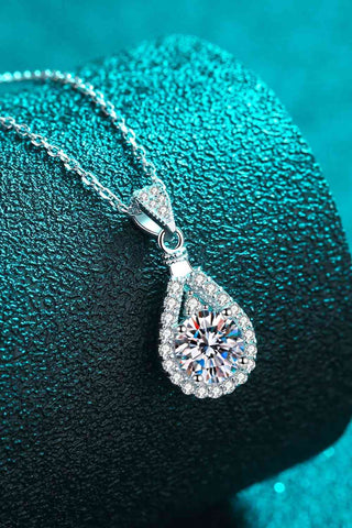 Trendsi Eros and Psyche Valentines Silver / One Size 2 Carat Moissanite Teardrop Pendant 925 Sterling Silver Necklace