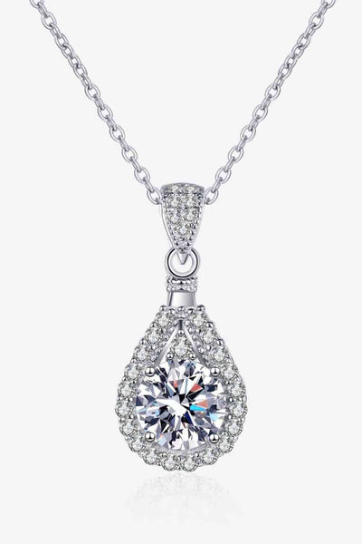 Trendsi Eros and Psyche Valentines Silver / One Size 2 Carat Moissanite Teardrop Pendant 925 Sterling Silver Necklace