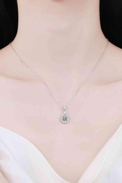 Trendsi Eros and Psyche Valentines Silver / One Size 2 Carat Moissanite Teardrop Pendant 925 Sterling Silver Necklace