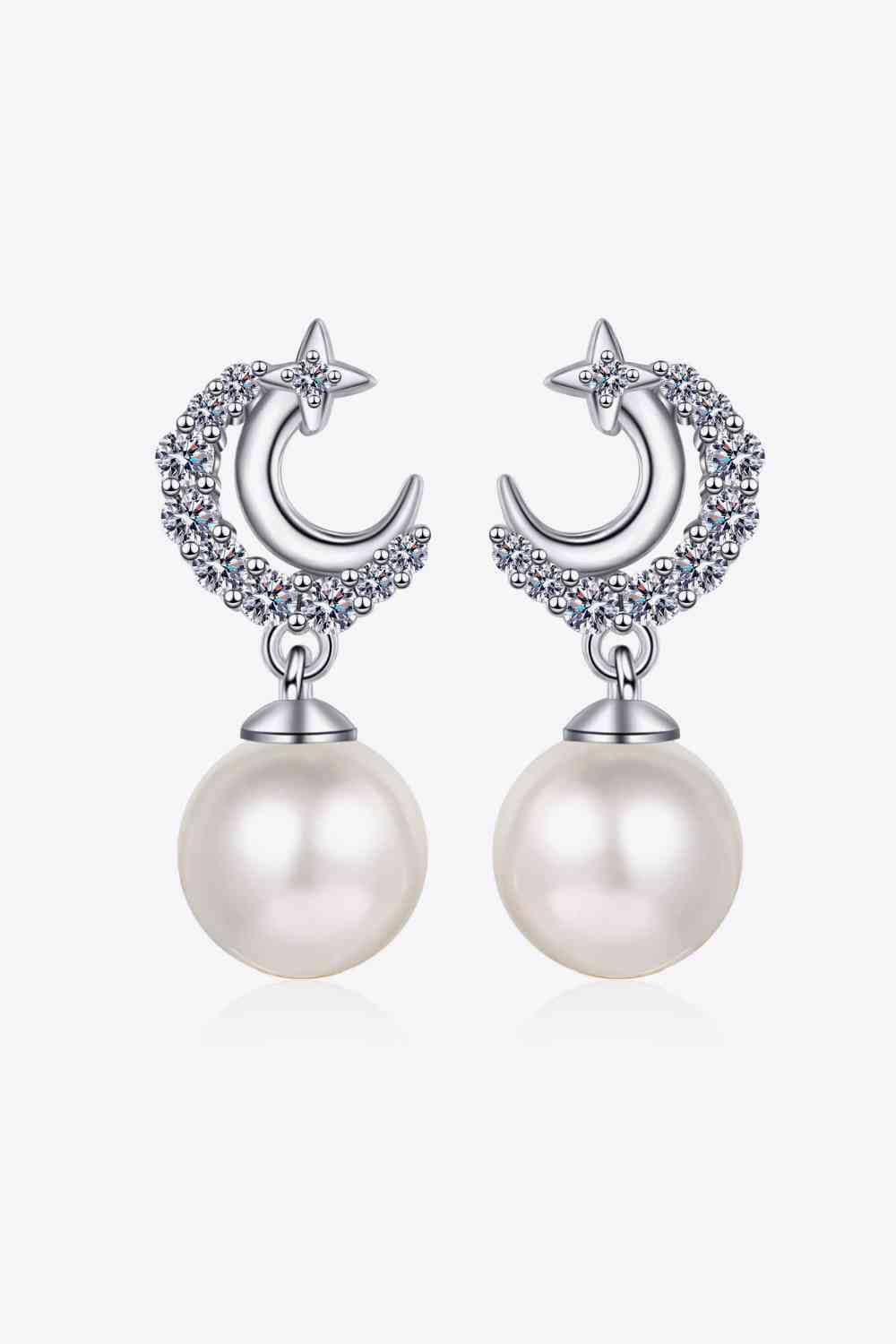 Trendsi Eros and Psyche Valentines Silver / One Size Moissanite Pearl Drop Earrings