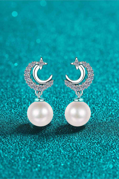 Trendsi Eros and Psyche Valentines Silver / One Size Moissanite Pearl Drop Earrings