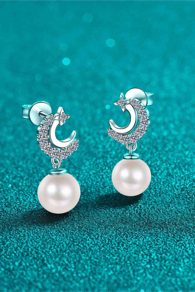 Trendsi Eros and Psyche Valentines Silver / One Size Moissanite Pearl Drop Earrings