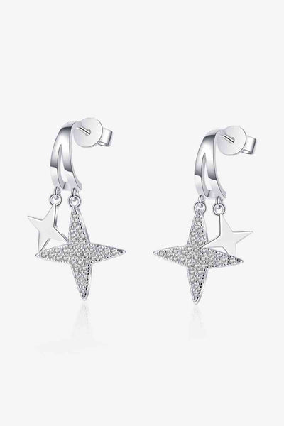 Trendsi Eros and Psyche Valentines Silver / One Size Moissanite Star Rhodium-Plated Drop Earrings