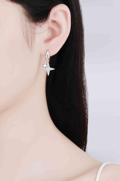 Trendsi Eros and Psyche Valentines Silver / One Size Moissanite Star Rhodium-Plated Drop Earrings