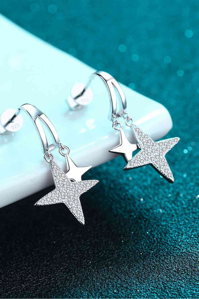 Trendsi Eros and Psyche Valentines Silver / One Size Moissanite Star Rhodium-Plated Drop Earrings