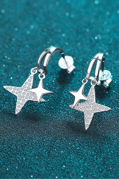 Trendsi Eros and Psyche Valentines Silver / One Size Moissanite Star Rhodium-Plated Drop Earrings