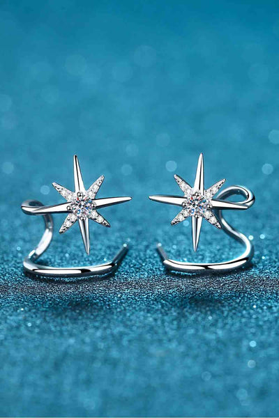 Trendsi Eros and Psyche Valentines Silver / One Size Moissanite Star Rhodium-Plated Earrings