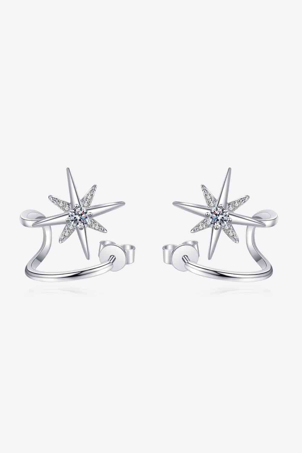 Trendsi Eros and Psyche Valentines Silver / One Size Moissanite Star Rhodium-Plated Earrings