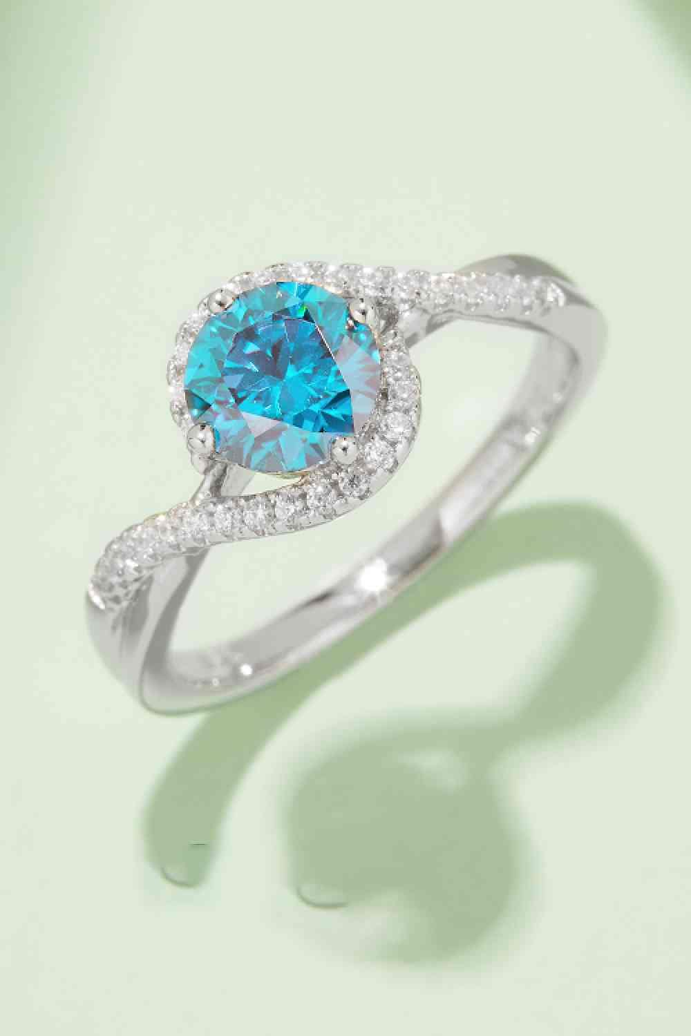 Trendsi Eros and Psyche Valentines Sky Blue / 4.5 1 Carat Moissanite Contrast 925 Sterling Silver Ring