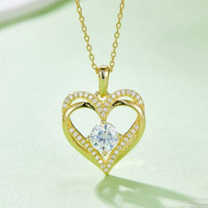 Trendsi Gold / One Size 1.2 Carat Moissanite 925 Sterling Silver Heart Necklace