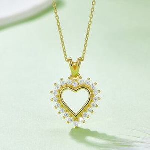 Trendsi Gold / One Size Moissanite 925 Sterling Silver Heart Pendant Necklace