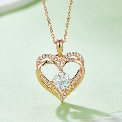 Trendsi Rose Gold / One Size 1.2 Carat Moissanite 925 Sterling Silver Heart Necklace