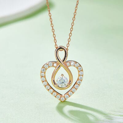 Trendsi Rose Gold / One Size 1 Carat Moissanite 925 Sterling Silver Heart Shape Necklace