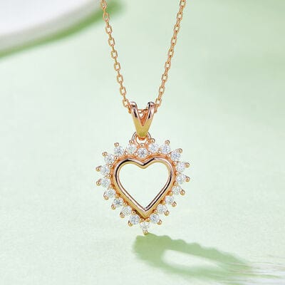 Trendsi Rose Gold / One Size Moissanite 925 Sterling Silver Heart Pendant Necklace