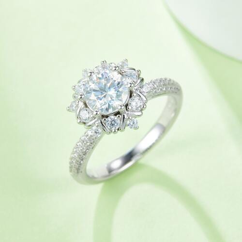 Trendsi Silver / 4.5 1 Carat Moissanite 925 Sterling Silver Flower Shape Ring