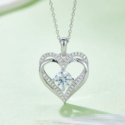 Trendsi Silver / One Size 1.2 Carat Moissanite 925 Sterling Silver Heart Necklace