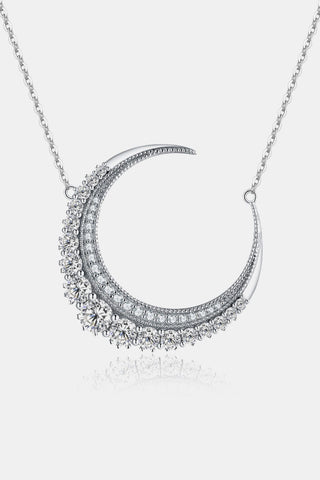 Trendsi Silver / One Size 1.8 Carat Moissanite Crescent Moon Shape Pendant Necklace