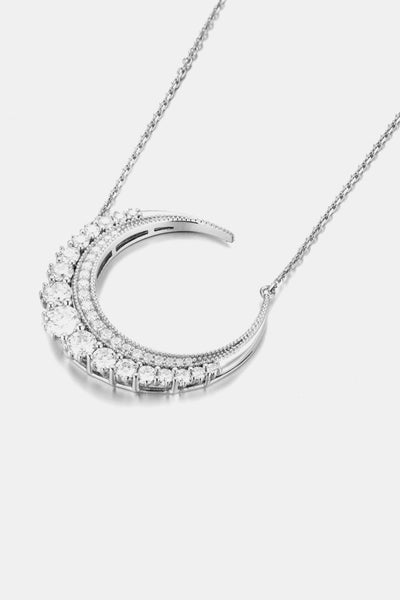 Trendsi Silver / One Size 1.8 Carat Moissanite Crescent Moon Shape Pendant Necklace