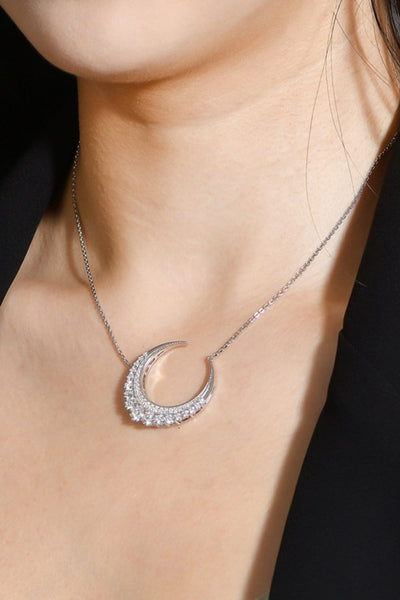 Trendsi Silver / One Size 1.8 Carat Moissanite Crescent Moon Shape Pendant Necklace