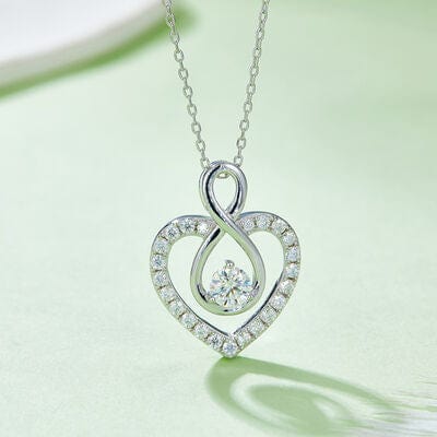 Trendsi Silver / One Size 1 Carat Moissanite 925 Sterling Silver Heart Shape Necklace