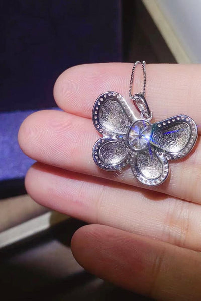 Trendsi Silver / One Size 1 Carat Moissanite Butterfly Pendant Necklace