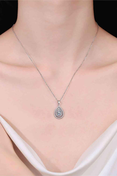 Trendsi Silver / One Size 1 Carat Moissanite Teardrop Pendant Necklace