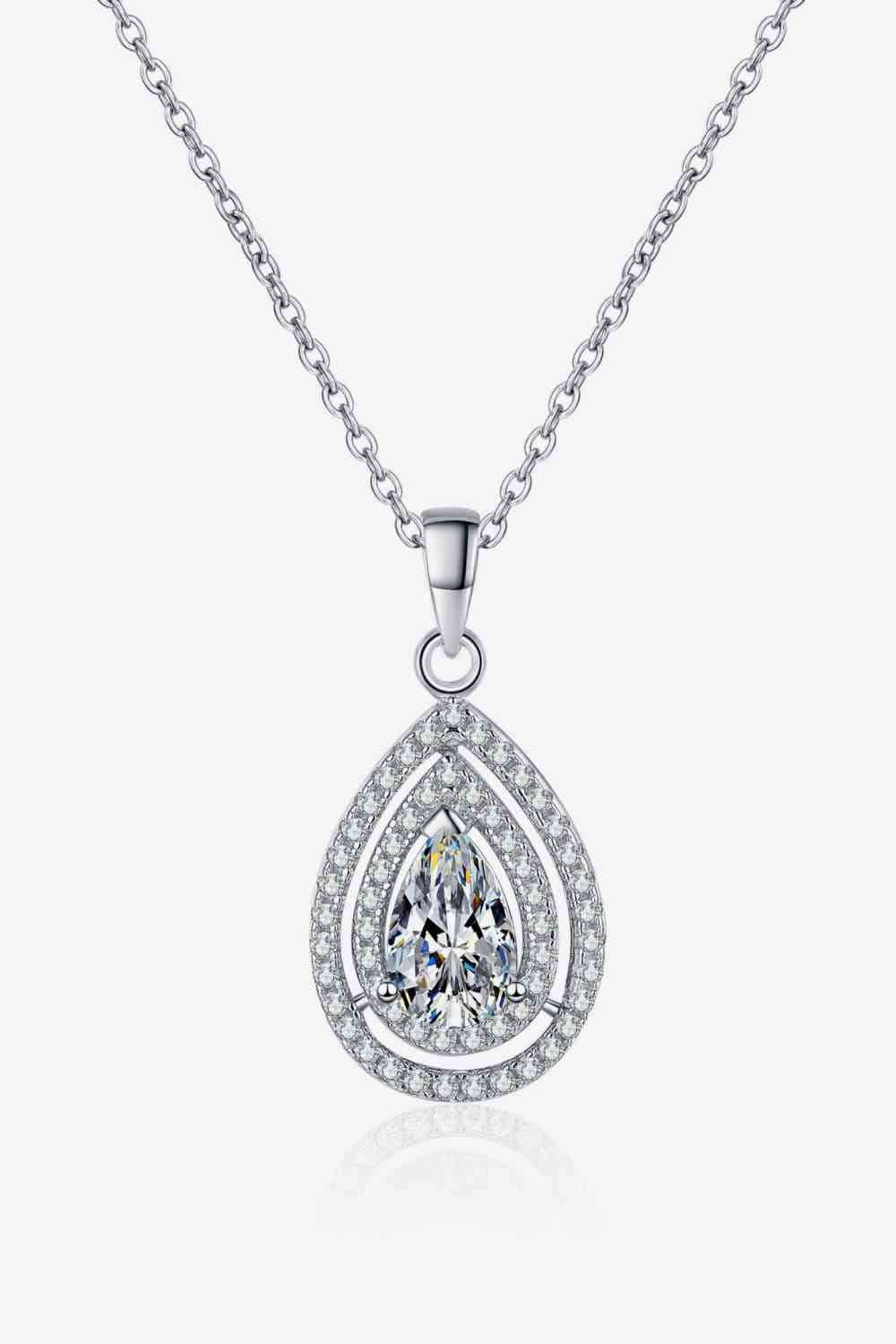 Trendsi Silver / One Size 1 Carat Moissanite Teardrop Pendant Necklace