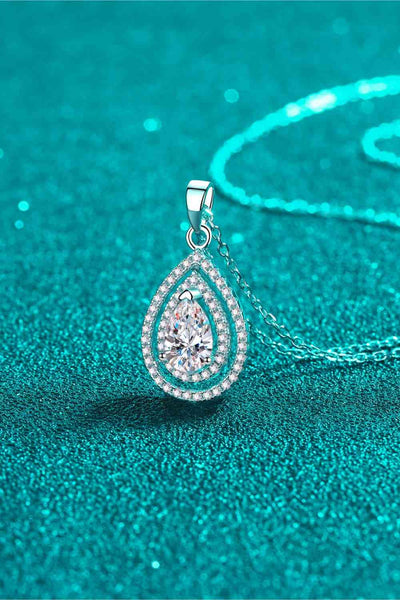 Trendsi Silver / One Size 1 Carat Moissanite Teardrop Pendant Necklace