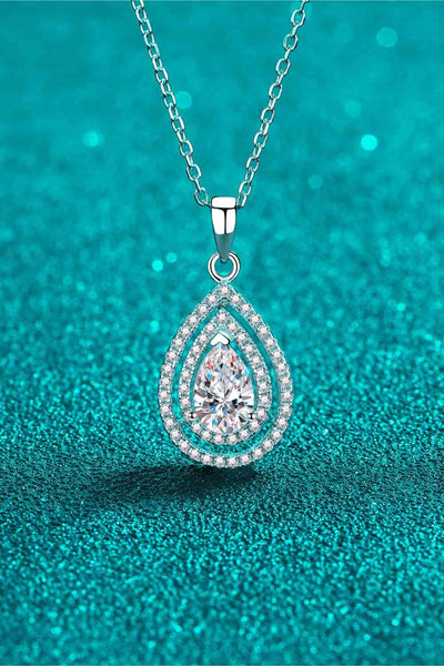 Trendsi Silver / One Size 1 Carat Moissanite Teardrop Pendant Necklace