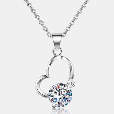 Trendsi Silver / One Size 2 Carat Moissanite Heart 925 Sterling Silver Necklace