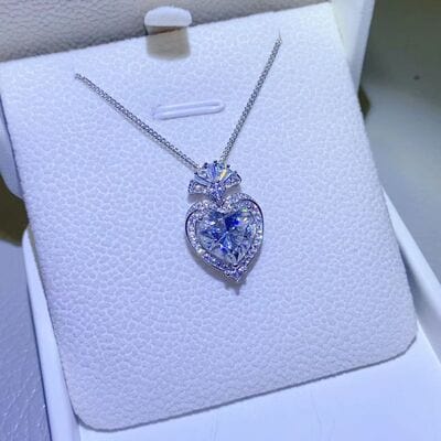 Trendsi Silver / One Size 3 Carat Moissanite 925 Sterling Silver Heart Pendant Necklace