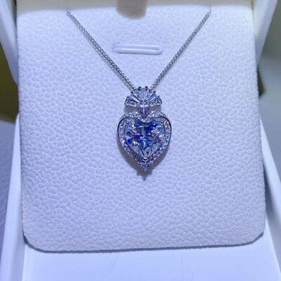 Trendsi Silver / One Size 3 Carat Moissanite 925 Sterling Silver Heart Pendant Necklace