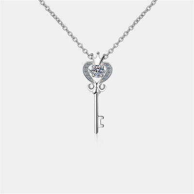 Trendsi Silver / One Size Eros and Psyche Key Shape Moissanite 925 Sterling Silver Necklace