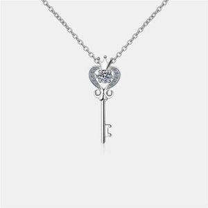 Trendsi Silver / One Size Eros and Psyche Key Shape Moissanite 925 Sterling Silver Necklace