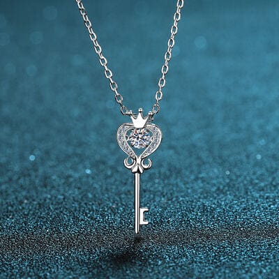 Trendsi Silver / One Size Eros and Psyche Key Shape Moissanite 925 Sterling Silver Necklace