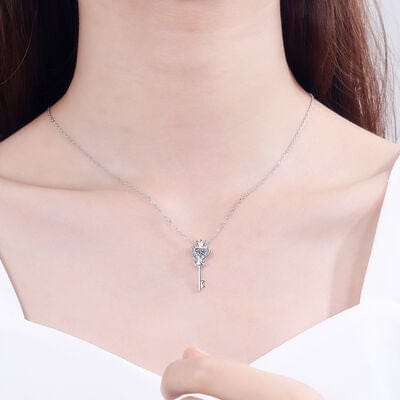 Trendsi Silver / One Size Eros and Psyche Key Shape Moissanite 925 Sterling Silver Necklace