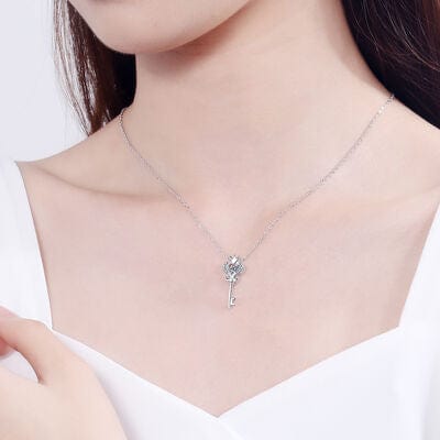 Trendsi Silver / One Size Eros and Psyche Key Shape Moissanite 925 Sterling Silver Necklace