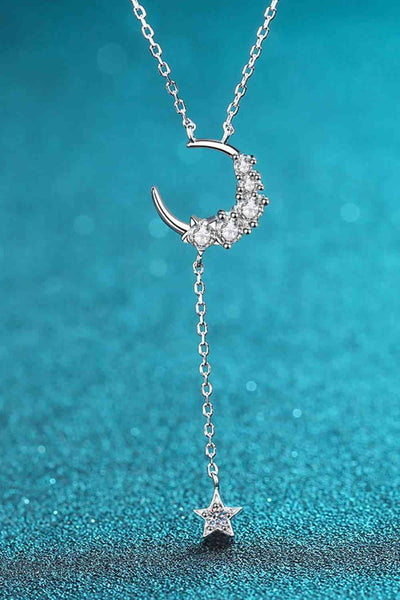 Trendsi Silver / One Size Eros and Psyche Valentines Star & Moon Moissanite Necklace