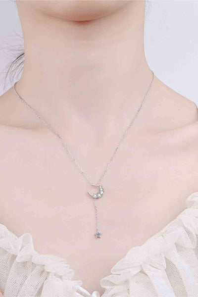 Trendsi Silver / One Size Eros and Psyche Valentines Star & Moon Moissanite Necklace