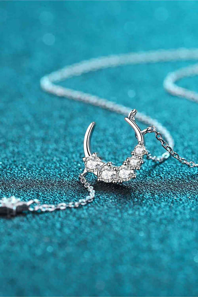 Trendsi Silver / One Size Eros and Psyche Valentines Star & Moon Moissanite Necklace