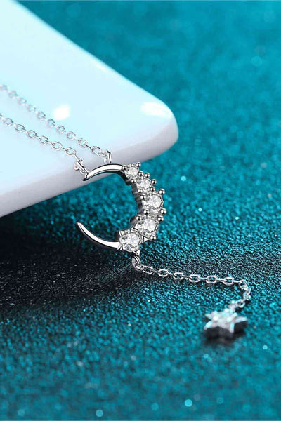 Trendsi Silver / One Size Eros and Psyche Valentines Star & Moon Moissanite Necklace